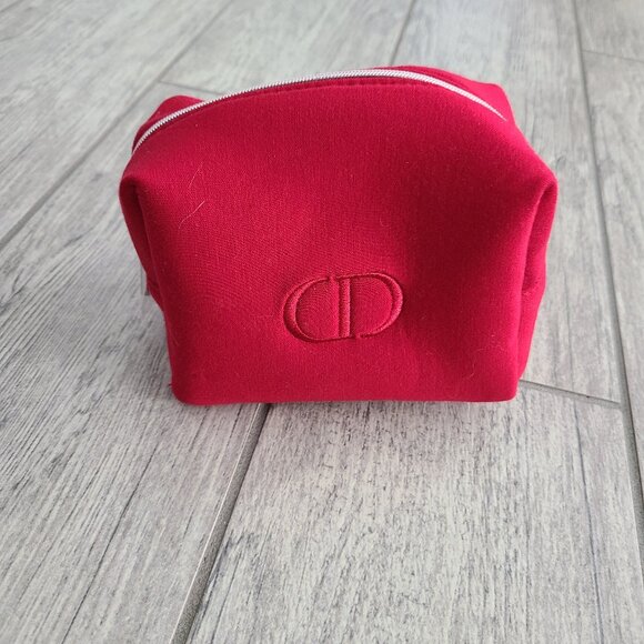 Christian Dior Beauty Red Cosmetic Makeup Bag Travel Pouch - Picture 1 of 9